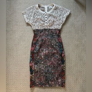 Anthropologie Beguile by Byron Lars Cocktail Midi Floral Lace Dress Size 0
